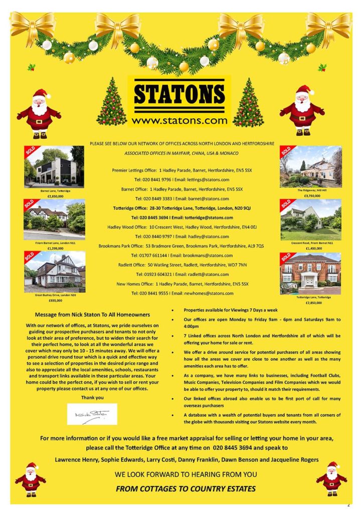 Sold by Statons Totteridge Christmas 2022 Statons